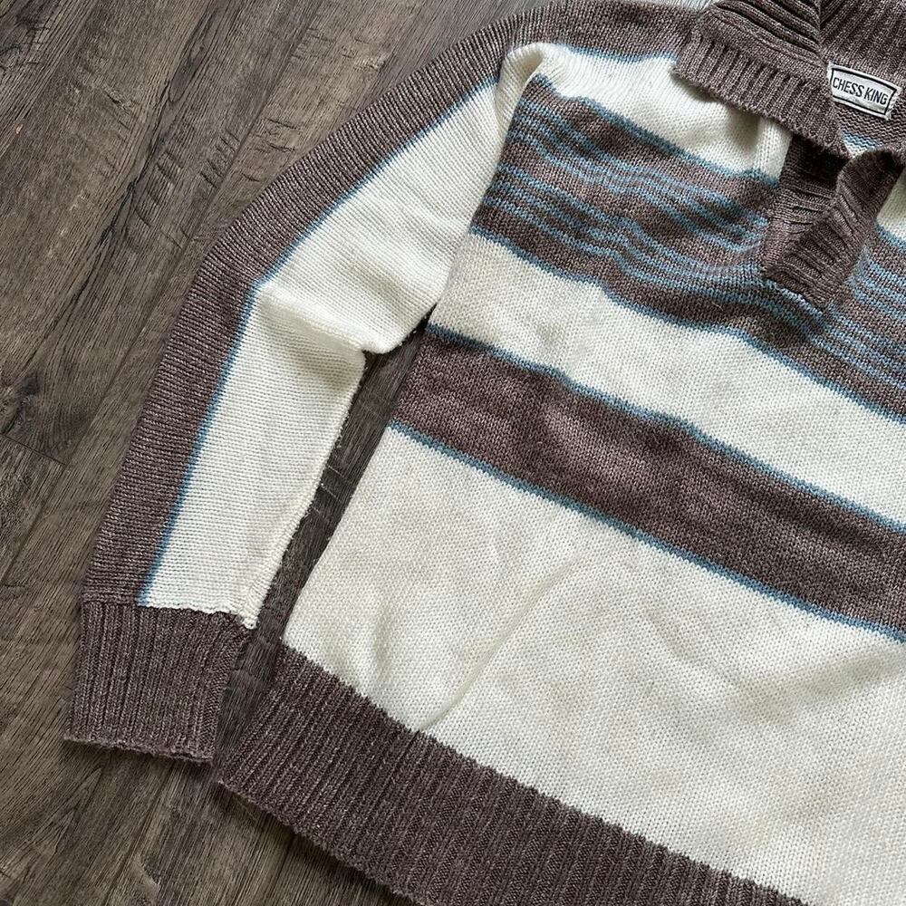 Vintage 70s Striped Collar Rugby Preppy Knit Sweater Longsleeve Pullover - Picture 5 of 7